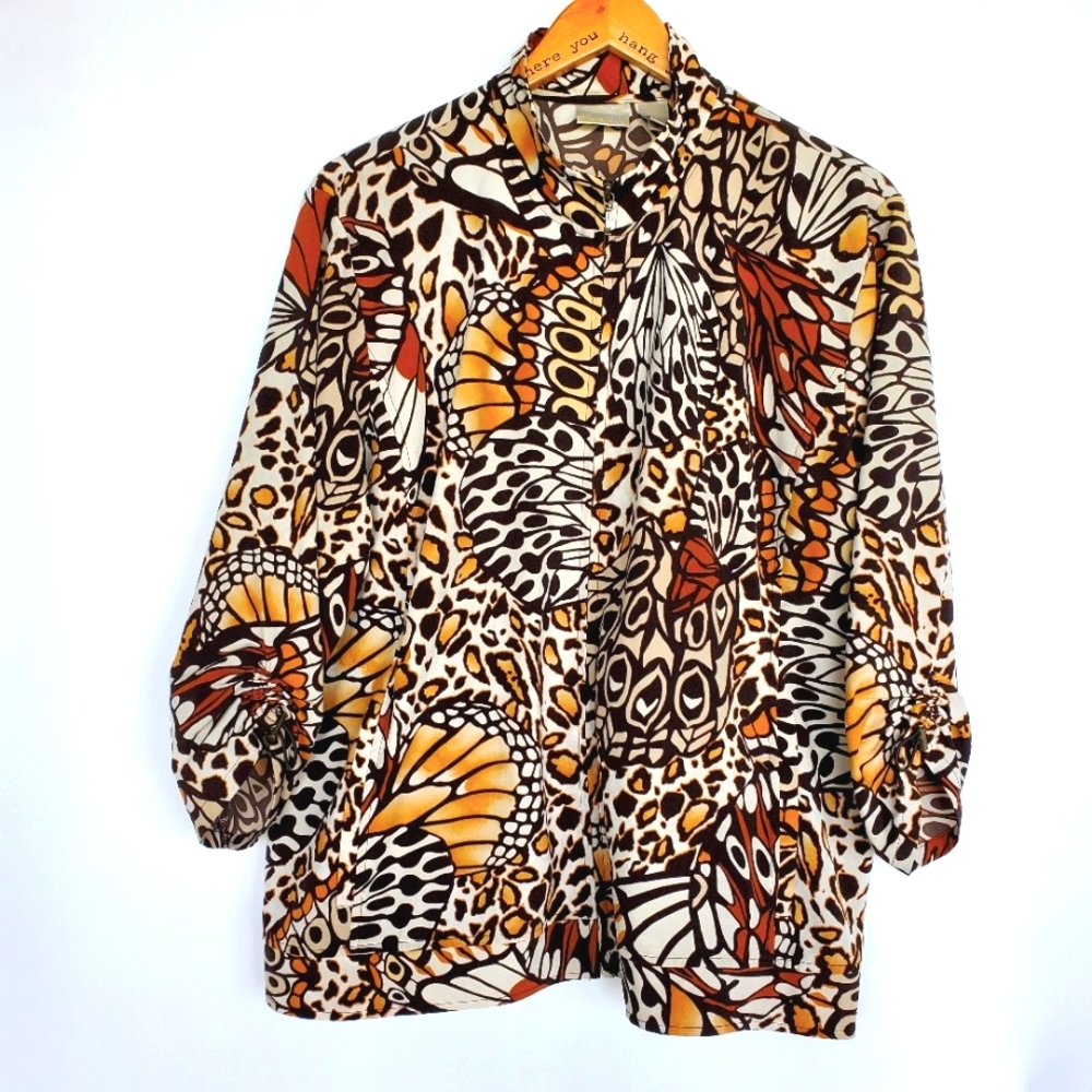 🦋 Z Energy by Chicos Animal Print & Butterflies Women's Jacket (Size 3)